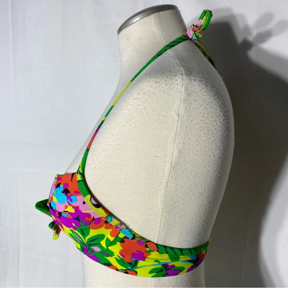 Aerie Vibrant Floral Halter Bikini Top With Underwire 34B - Picture 3 of 13